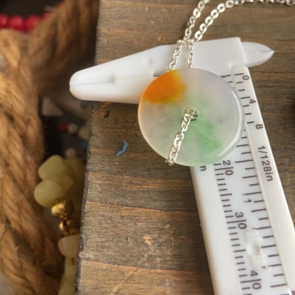 Rainbow Jade donut 925 sterling necklace - Picture 3 of 4